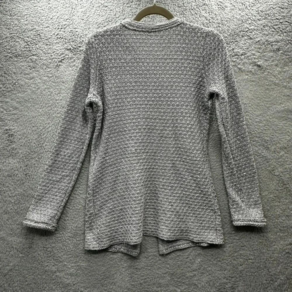 White House Black Market Women's Small Silver Metallic Fringe Knit Cardigan EUC